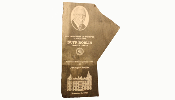 Roblin Recognition Award - Slate taken from original roof of the U of W Roblin Award